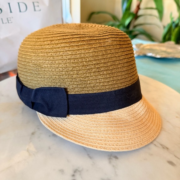 Vintage Two-Tone Straw Hat with Black Ribbon - Picture 6 of 14